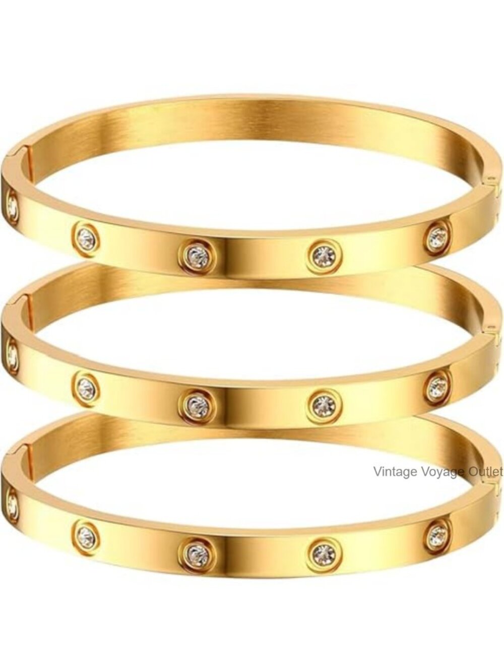 18K Gold Plated Love Friendship Bracelet Set 3 Pcs Cubic Zirconia Bangle Cuff